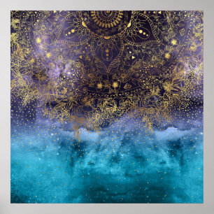 Poster Image florale de mandala et de confettis d'or