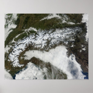 Poster Image satellite de la chaîne de montagnes des Alpe