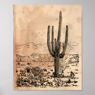 Poster Image vintage Desert Cactus Tea Sardé Papier