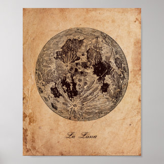 Poster Image vintage Lune Astronomie Antique Papier