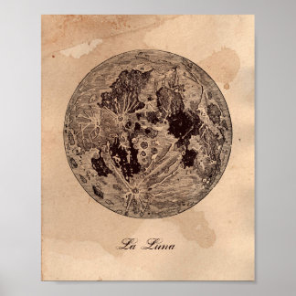 Poster Image vintage Lune Astronomie Tea Papier à tube