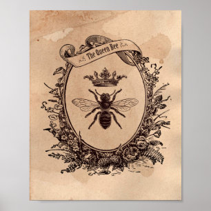 Poster Image vintage Queen Bee Honeybee Tea Sardé Papier