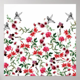 Poster imagem de flores e passaros