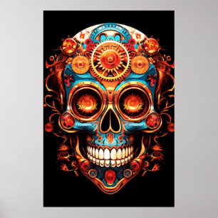 Poster Images de crâne de sucre Guy souriant bleu foncé s