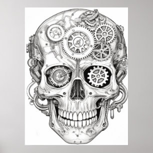 Poster Images de crâne de sucre noir + blanc sur un mur