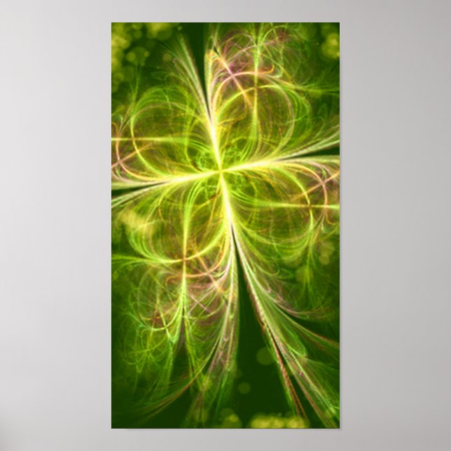 Poster Imaginaire Abstrait Quatre Feuilles Vert Jaune Clo (Devant)