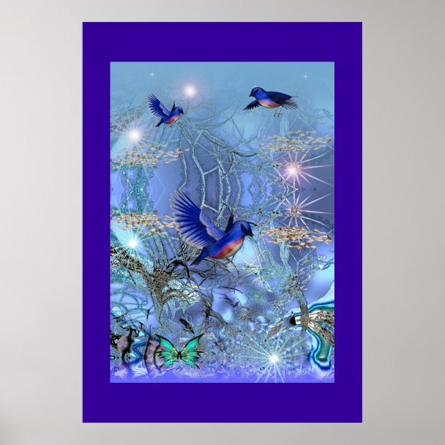 Poster Imaginaire Art Blue Birds (Devant)