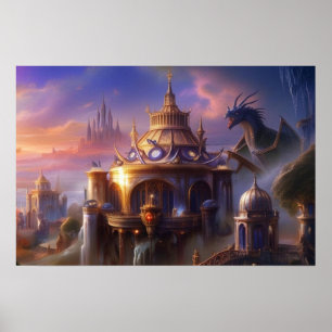 Poster Imaginaire Art Fairytale Châteaux Mystical Dragon