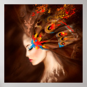 Poster Imaginaire Beau Printemps femme papillon