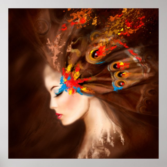 Poster Imaginaire Beau Printemps femme papillon (Devant)