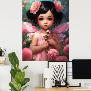 Poster Imaginaire Belle Fille Fée Rose