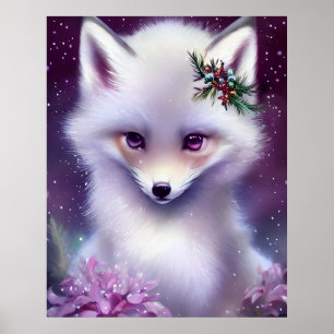 Poster Imaginaire Blanc Renard bébé avec yeux lavande