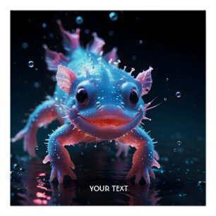 Poster Imaginaire bleu mignon Axolotl souriant