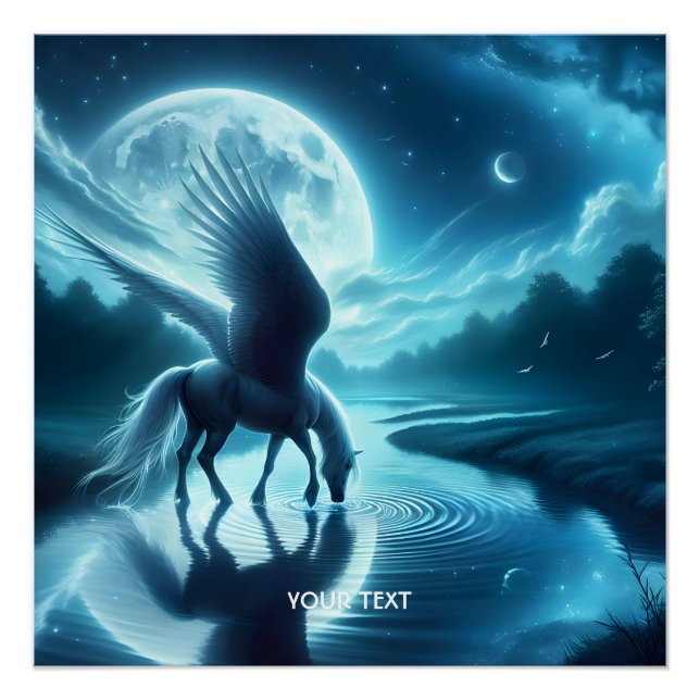 Poster Imaginaire Cheval mignon Ailes Lune (Devant)