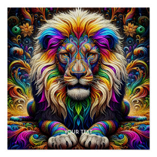 Poster Imaginaire Couleurs Lion mignonnes Danse