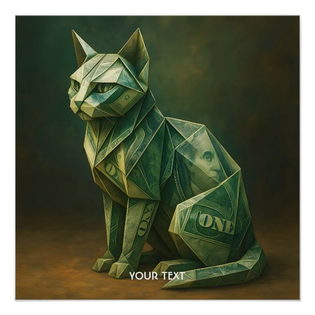 Poster Imaginaire Cute Chat Argent Origami (Devant)