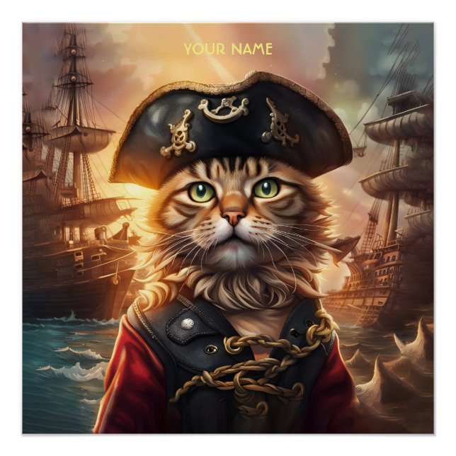 Poster Imaginaire Cute Chat Pirate Casquette (Devant)