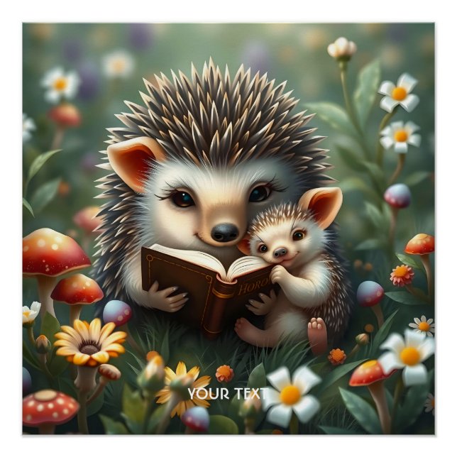 Poster Imaginaire Cute Livre Champignons Fleurs (Devant)