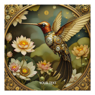Poster Imaginaire Cute Steampunk Horloge d'oiseaux