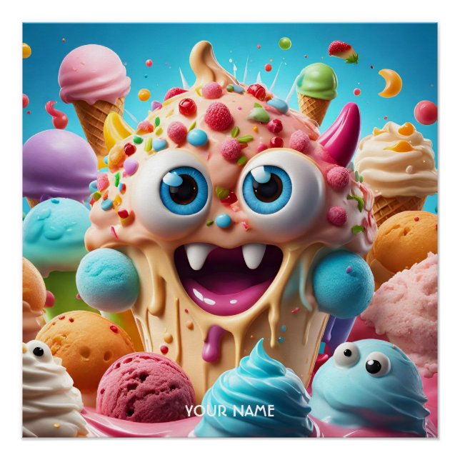 Poster Imaginaire Cute Vivid Crème de glace drôle Créatur (Devant)