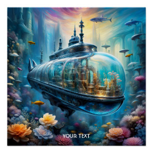 Poster Imaginaire Cute Vivid Verre Sous-marin Fleurs