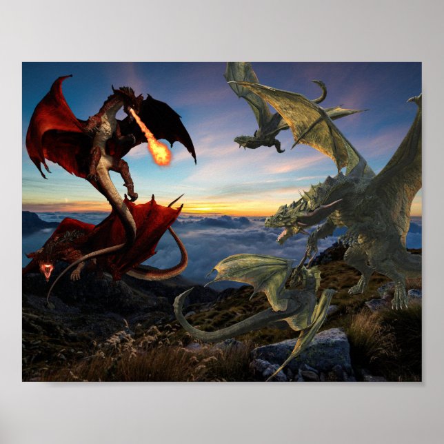 Poster Imaginaire de bataille Red and Green Dragon (Devant)