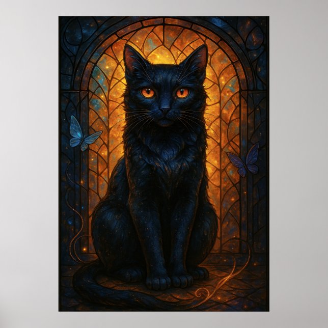 Poster Imaginaire de chat noir en verre tendu (Devant)