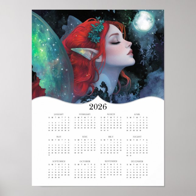 Poster imaginaire de fées Red Green 2026 Calendrier de l' (Devant)