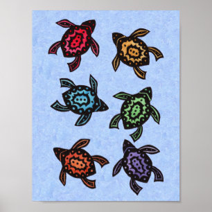 Poster Imaginaire de groupe Tortues Abstraites Coques col