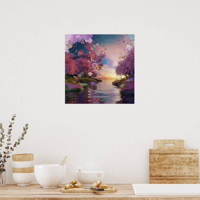 Poster Imaginaire de la fleur de cerisier : Coucher de so (Cuisine)