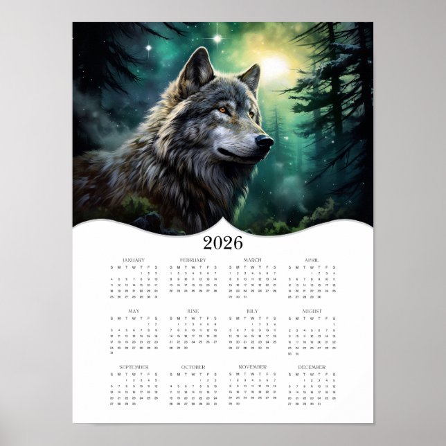 Poster imaginaire de loup céleste 2026 Art Calendrier de  (Devant)