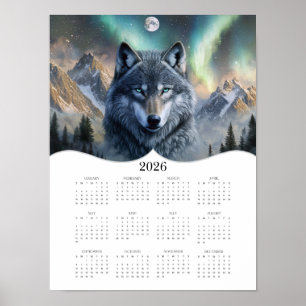 Poster imaginaire de loup céleste 2026 Art Calendrier de 