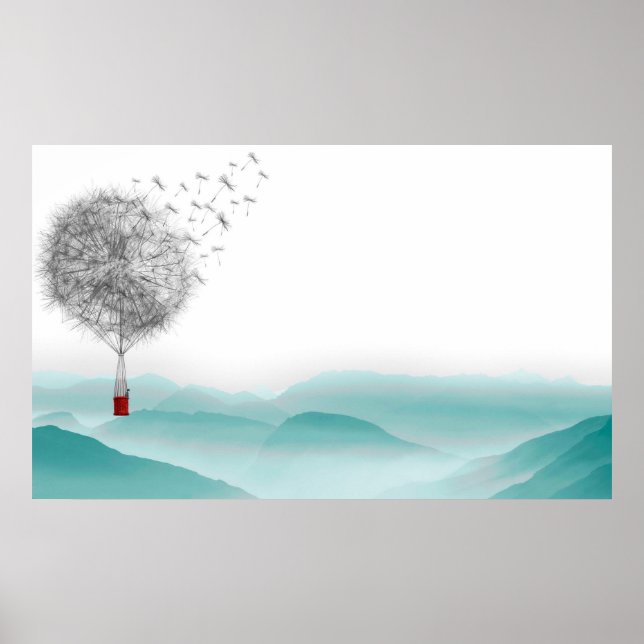 Poster imaginaire de pissenlit montgolfière paysage (Devant)