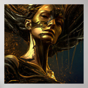 Poster Imaginaire de statue féminine en bronze d'or noir