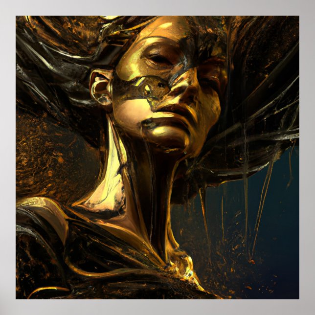 Poster Imaginaire de statue féminine en bronze d'or noir (Devant)