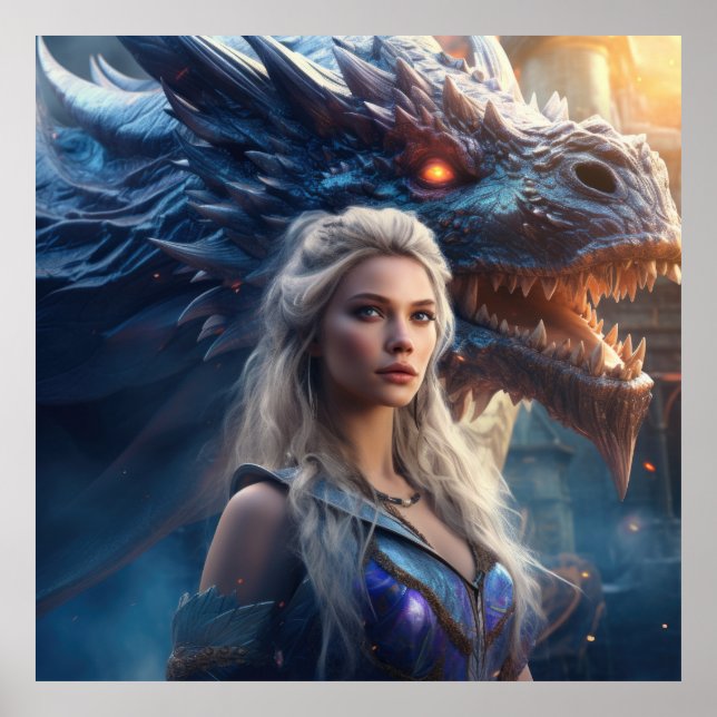 Poster Imaginaire Dragon Queen — Epic Warrior Woman et Dr (Devant)