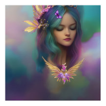 Imaginaire Fée douce Fille violet rose Turquoise a