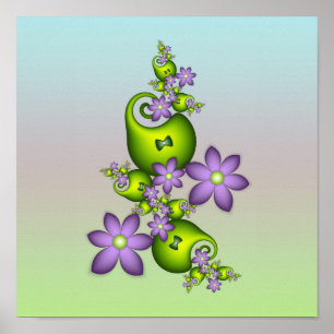 Poster Imaginaire Floral Fleurs Lilac Formes vertes Fract