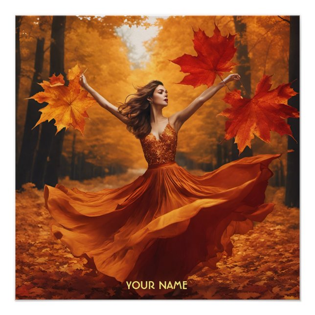 Poster Imaginaire Jolie Vivid Girl Fall Forest (Devant)
