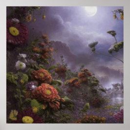 Poster Imaginaire Lune Magique Jardin Paysage
