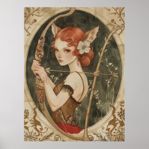 Poster imaginaire magique fée fox femme dans les bois
