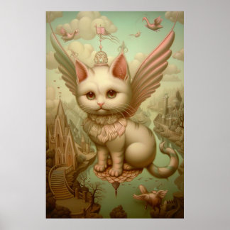 Poster imaginaire magique paysage chats blancs art