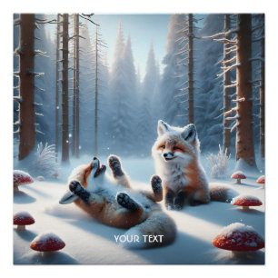 Poster Imaginaire mignon deux bébés renards