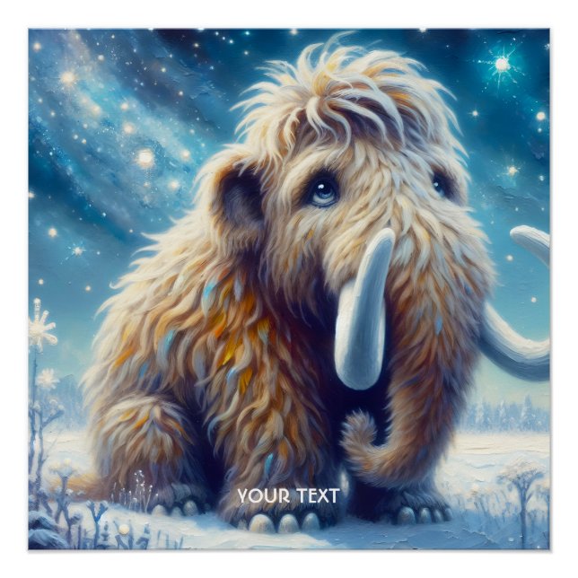 Poster Imaginaire mignon petit mammouth hiver (Devant)