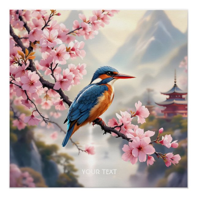 Poster Imaginaire mignon Sakura Bleu d'oiseau (Devant)
