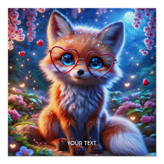 Poster Imaginaire mignonne Baby Fox lunettes (Devant)