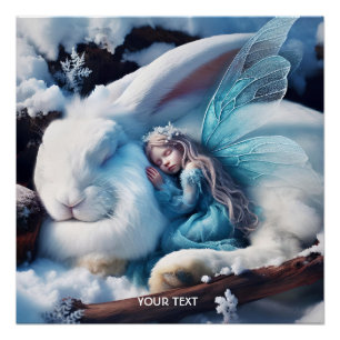 Poster Imaginaire mignonne fille couchant lapin