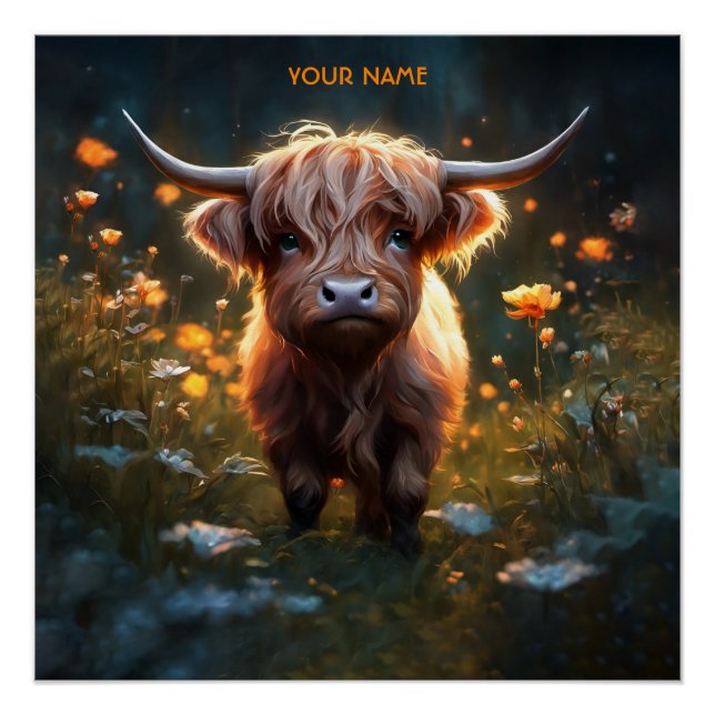 Poster Imaginaire Mignonne Highland Baby Cow (Devant)