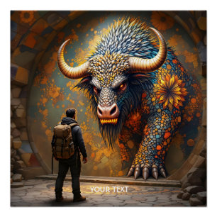 Poster Imaginaire mignonne mythique Bull Mosaïque