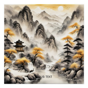 Poster Imaginaire Mignonne Paysage japonais traditionnel